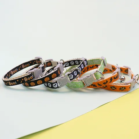 Webbing Pet Halloween Collar Adjustable Cute Puppy Cat Neck Strap With Bell Festive Holiday Accessory