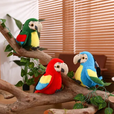 Simulation Perroquet Peluche Réaliste Oiseau Poupée Porte-clés Pendentif Doux Animal en Peluche Décor de Sac Cadeau Filles Enfants