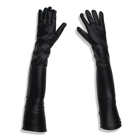 Women Long Faux Leather Gloves Sexy Patent Leather Glossy Stretch Gloves For Cosplay Stage Performance Party Costume