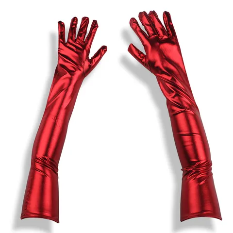 Women Long Faux Leather Gloves Sexy Patent Leather Glossy Stretch Gloves For Cosplay Stage Performance Party Costume