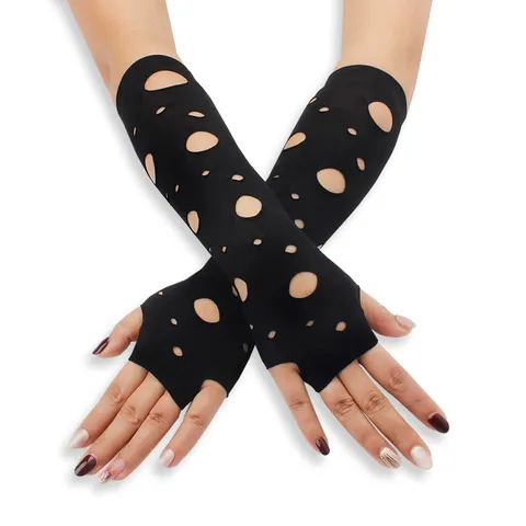 Mujeres Oscuro Punk Calado Guantes Sin Dedos Gótico Mangas Largas Negras Punto Fiesta Halloween Disfraz Accesorios