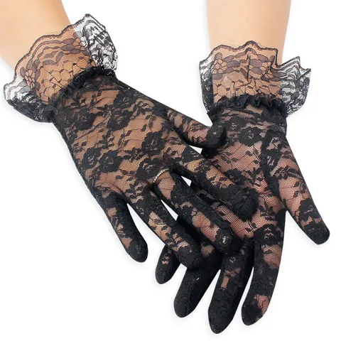 Guantes de Protección Solaire de Encaje de Verano para Mujer Cortos Volantes Florales Guantes de Conducción Ciclismo Elegantes Guantes de Novia de Encaje