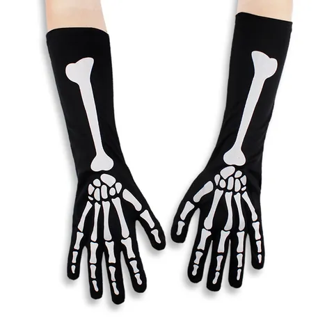 Halloween Esqueleto Hueso Guantes Largos Negro Gótico Cosplay Fiesta Disfraz Accesorios Para Adulto