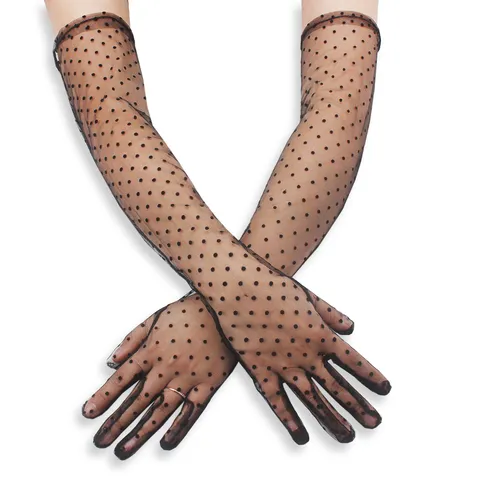 Mujeres Vintage Guantes Largos de Malla con Lunares Protección Solar Encaje Boda Guantes de Novia Bordados Accesorios de Moda