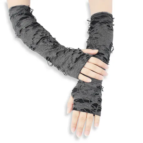 Guantes Largos Sin Dedos Punk para Mujer Halloween Oscuro Gótico Negro Blanco Calentadores de Brazo de Punto