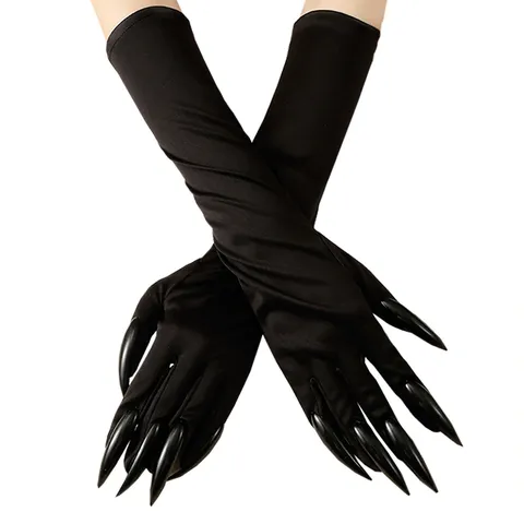 Guantes Largos de Garra de Halloween Estilo Punk Oscuro Poliéster Guantes Negros de Disfraz Para Mujer Accesorios de Fiesta Cosplay