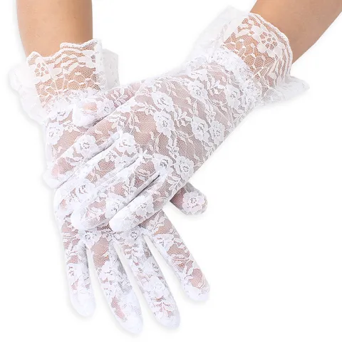 Guantes de Protección Solaire de Encaje de Verano para Mujer Cortos Volantes Florales Guantes de Conducción Ciclismo Elegantes Guantes de Novia de Encaje