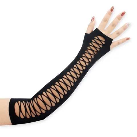 Guantes Largos Sin Dedos Punk para Mujer Calados Cruzados Malla Red Guantes Sexy Fiesta Discoteca Gótico Calentadores de Brazos