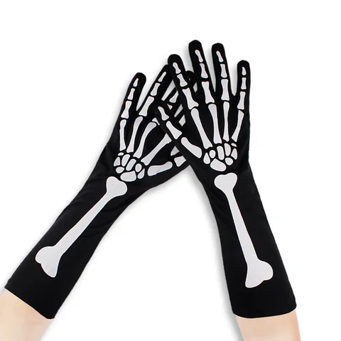 Halloween Esqueleto Hueso Guantes Largos Negro Gótico Cosplay Fiesta Disfraz Accesorios Para Adulto
