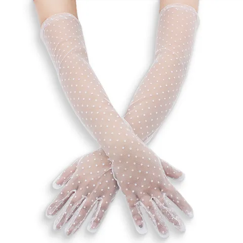 Mujeres Vintage Guantes Largos de Malla con Lunares Protección Solar Encaje Boda Guantes de Novia Bordados Accesorios de Moda