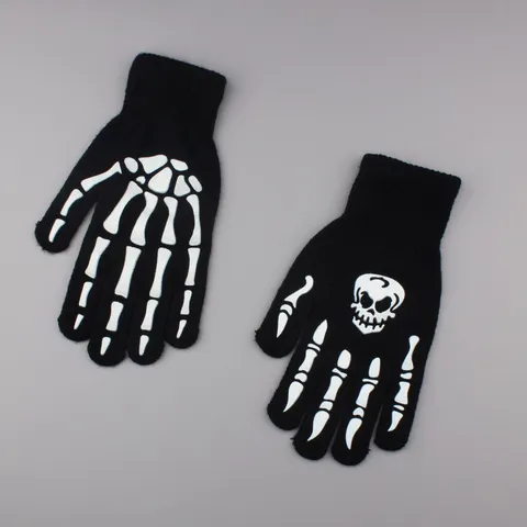 Guantes de Punto de Calavera de Esqueleto Luminoso de Halloween Guantes Deportivos de Ciclismo al Aire Libre Cálidos para Adultos