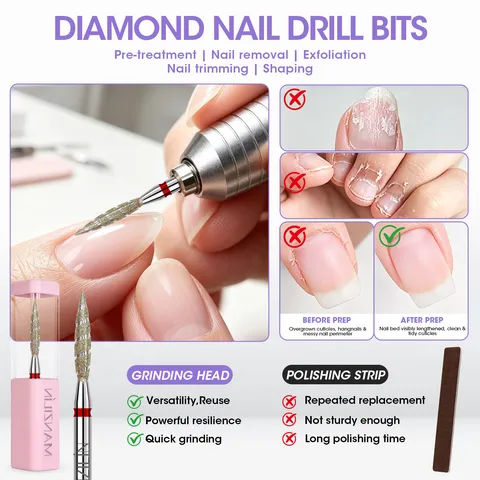 MANZILIN Punte Professionali per Unghie al Diamante Strumento per la Pulizia delle Cuticole Manicure Russa Placcato Oro per Macchina Elettrica