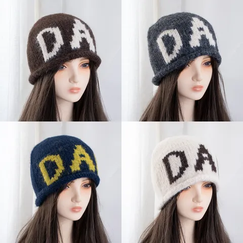 Gorro de Punto Retro para Mujer Con Patrón de Letras DAC Cálido Invernale Knitted Skull Cap Para Accesorio de Moda Casual Diario