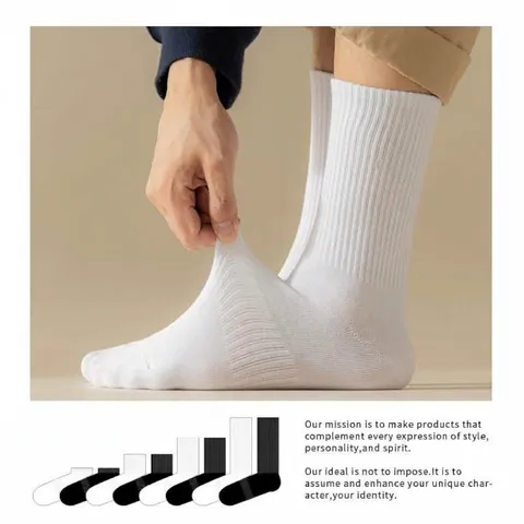 Unisex Athletic Casual Combed Cotton Sport Socks Minimalist Ribbed Cuffs Solid Color Mid-Calf Crew Socks For Everyday Running