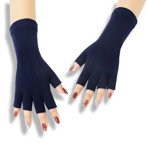 Solid Color Acrylic Long Ribbed Fingerless Gloves Women Winter Warm Knit Arm Warmers
