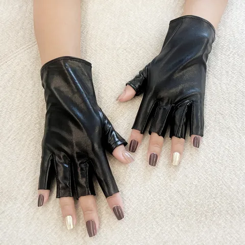 Guantes de Charol de Medio Didor Cortos Estilo Punk Unisex Streetwear Baile Rendimiento Fiesta Cosplay Guantes
