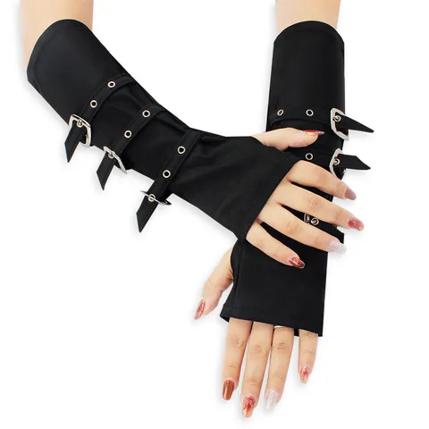 Guantes Sin Dedos Punk Gótico Hebilla de Metal Mangas de Brazo Fiesta Halloween Accesorios de Disfraz Para Mujeres Hombres