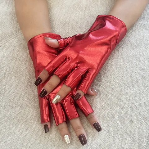 Guantes de Charol de Medio Didor Cortos Estilo Punk Unisex Streetwear Baile Rendimiento Fiesta Cosplay Guantes