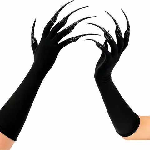 Guantes Negros Largos de Halloween Con Uñas Postizas Desmontables Accesorios de Disfraz de Bruja Mago Aterradores Para Fiesta Cosplay