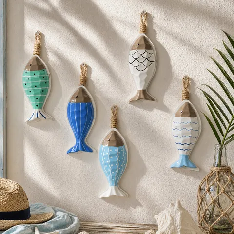 Ciondolo da Parete Pesce in Legno Mediterraneo Decorazione Nautica Artigianato Ornamento Per Soggiorno Casa