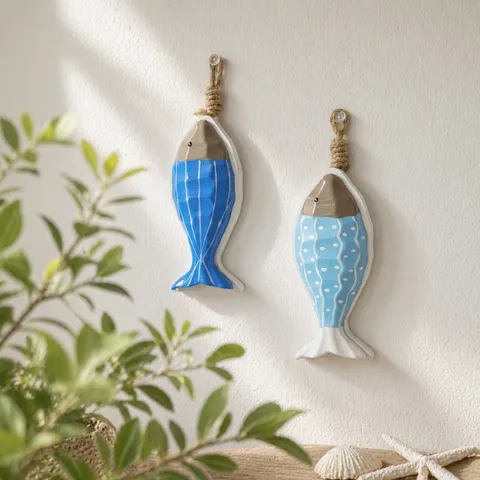 Ciondolo da Parete Pesce in Legno Mediterraneo Decorazione Nautica Artigianato Ornamento Per Soggiorno Casa