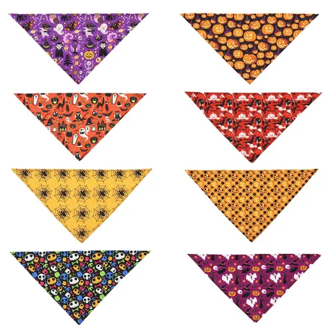 Foulard Triangle pour Animaux de Compagnie Halloween Polyester Crâne Citrouille Imprimé Chien Chat Serviette de Salive Accessoires de Costume de Fête