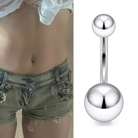 Minimalist Stainless Steel Belly Button Rings Basic Double Ball Curved Barbell Electroplated Piercing Jewelry For Unisex Everyday