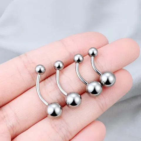 Minimalist Stainless Steel Belly Button Rings Basic Double Ball Curved Barbell Electroplated Piercing Jewelry For Unisex Everyday