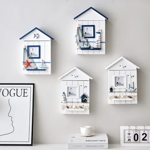 Portachiavi da Parete in Legno Stile Mediterraneo con Ganci Design Nautico Scatola di Immaginazione per Decorazione Casa