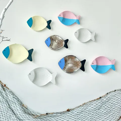 Stile Mediterraneo Pesce in Legno Decorazione Murale Sospesa Scultura Tema Oceano Marino Casa Soggiorno Bar Caffè Ornamento