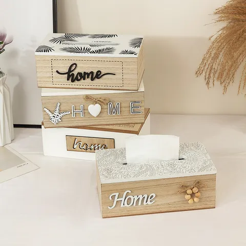 Scatola di Fazzoletti in Legno Vintage Europeo Supporto di Archiviazione per Scrivania Con Lettera Home Motivo Floreale per Decorazione Tavolo Ufficio Casa