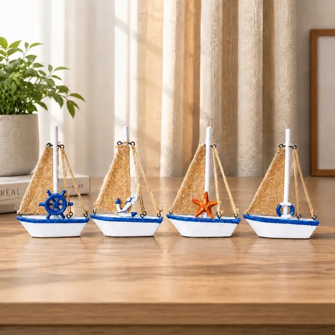 Ornamenti per Modello di Barca a Vela in Legno Mediterraneo Decorazione Nautica da Scrivania Tessuto in Tela Legno Decorazione per la Casa