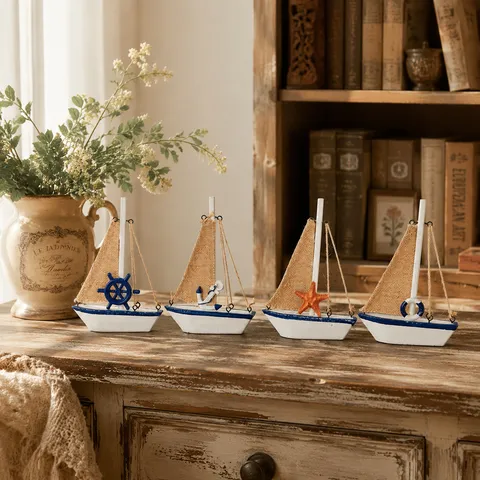 Ornamenti per Modello di Barca a Vela in Legno Mediterraneo Decorazione Nautica da Scrivania Tessuto in Tela Legno Decorazione per la Casa