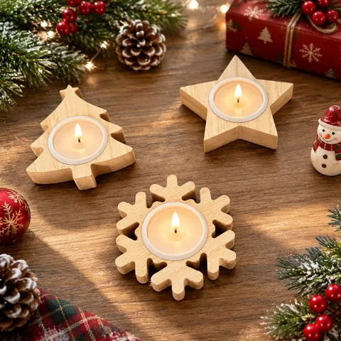 Porte-Bougie de Noël en Bois Porte-Bougie Chauffe-Plat Rustique Décoration de Fête de Vacances Cadeau Maison