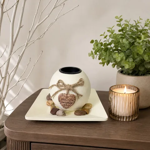 Candelabro Esférico de Cerámica Retro Decoración de Cuerda de Cáñamo Base de Cera de Té Adorno de Escritorio para el Hogar