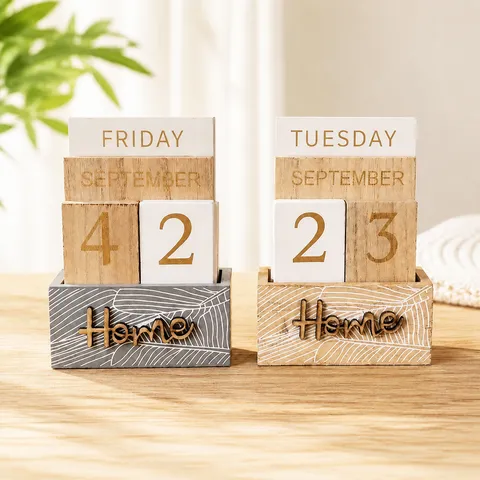 Calendario Perpetuo in Legno Ornamentale da Scrivania Vintage Blocco di Legno Display Data Decorazione Casa Ufficio