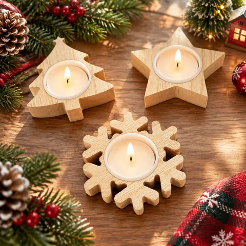 Porte-Bougie de Noël en Bois Porte-Bougie Chauffe-Plat Rustique Décoration de Fête de Vacances Cadeau Maison