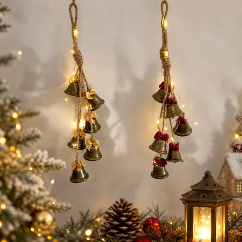 Ornamenti Sospesi Campana Di Ferro Di Natale Vintage Stile Bohemien Catena Luminosa Fiocco Festa Di Vacanza Decorazione Della Casa