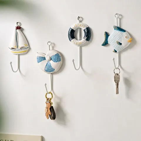 Stile Mediterraneo in Legno e Resina Gancio da Parete Creativo Decorazione Nautica Appendichiavi Gancio per Cappotti per Soggiorno Ingresso Casa