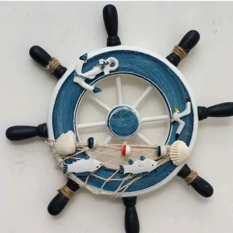 Stile Mediterraneo Timone in Legno Appeso a Parete Tema Marino Nautico Arredamento per la Casa Ornamento Sospeso