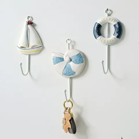 Stile Mediterraneo in Legno e Resina Gancio da Parete Creativo Decorazione Nautica Appendichiavi Gancio per Cappotti per Soggiorno Ingresso Casa