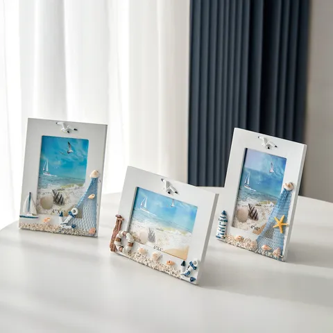 Cornice per Foto in Legno Stile Mediterraneo Tema Oceano Cornice Nautica Con Conchiglia Stella Marina Decorazione da Scrivania