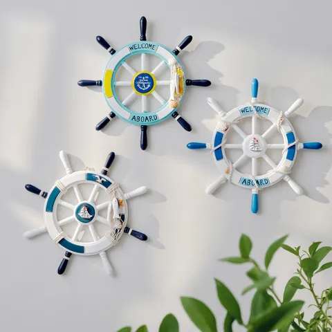 Stile Mediterraneo Timone di Nave in Legno Decorazione da Appendere a Parete Nautico Invecchiato Ornamento per Stanza Bar Casa