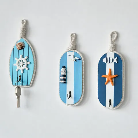 Gancio da Parete Decorativo in Resina di Legno Stile Mediterraneo Tema Nautico Ingresso Chiave Appendiabiti Decorazione Stanza Creativa