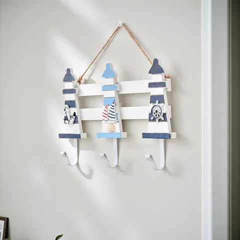 Estilo Mediterráneo Gancho de Pared de Madera Colgador Creativo de Entrada Tema de Playa Decoración del Hogar