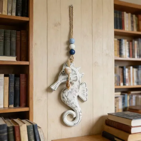 Stile Mediterraneo in Legno Decorazione da Parete Sospesa Vintage Nautico Cavalluccio Marino Pesce Conchiglia Ornamento Casa Soggiorno Arte Murale