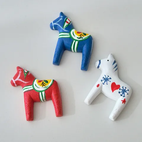 Wooden Resin Dala Horse Refrigerator Magnet Cute Painted Animal Fridge Sticker Vintage Home Decor Kitchen