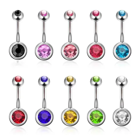Edelstahl Strass Gebogener Bauchnabelring Doppelkopf Rund Körper Piercing Schmuck Für Damen Herren