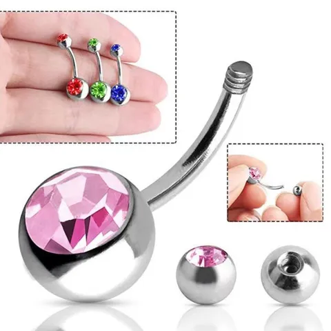 Edelstahl Strass Gebogener Bauchnabelring Doppelkopf Rund Körper Piercing Schmuck Für Damen Herren