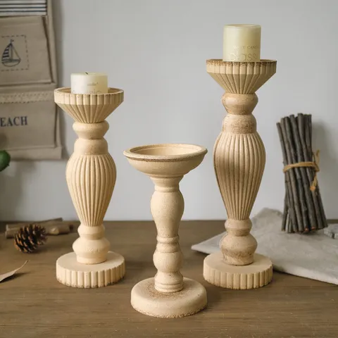 Portacandele in Legno Retro Europeo Grezzo DIY Supporto per Candela a Pilastro Non Finito Decorazioni per la Casa Accessori Fotografici